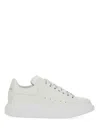 Alexander Mcqueen Women White Low Top Sneakers With Logo Lettering On Tongue And Heel In Leather Wom In Multi