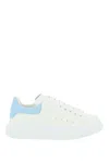 Alexander Mcqueen White Leather Sneakers With Pastel Light Blue Suede Heel