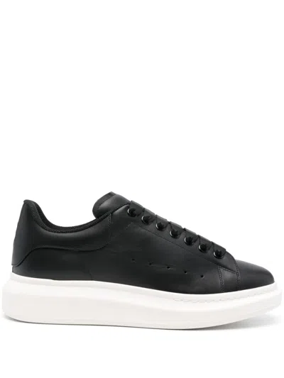 Alexander Mcqueen Men's Oversized Leather Low-top Sneakers In Black