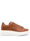 Alexander Mcqueen Caramel Leather Sneakers With Caramel Leather Heel In Animal Print