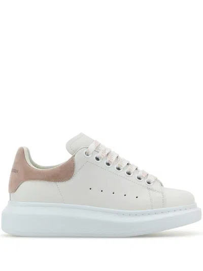 Alexander Mcqueen White Leather Sneakers With Powder Pink Suede Heel In Neutral