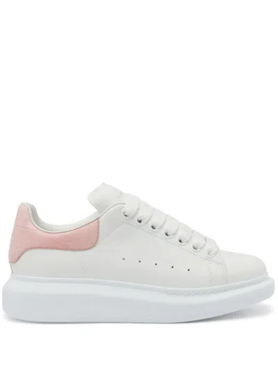 Alexander Mcqueen Oversized Sneakers In White And Clay With Crocodile Effect Spoiler