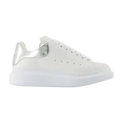 Alexander Mcqueen White Leather Sneakers With Silver Leather Heel