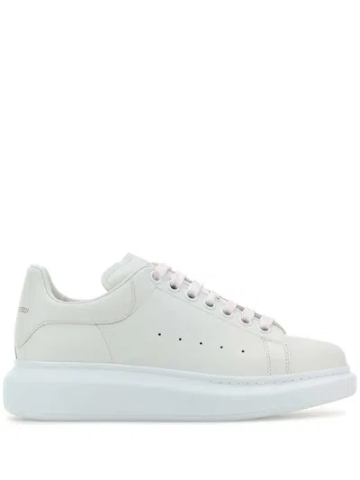 Alexander Mcqueen White Low Top Sneakers With Logo Lettering On Tongue And Heel In Leather Woman
