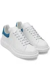 Alexander Mcqueen White Leather Sneakers With Blue Suede Heel In White Paris Blue 161