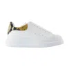 Alexander Mcqueen White Oversize Sneakers With Snake Print On The Heel In Leather Woman In White