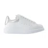 Alexander Mcqueen White Oversize Sneakers With Snake Print On The Heel In Leather Woman In White