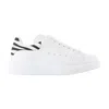 Alexander Mcqueen White Leather Sneakers With Printed Suede Heel In White