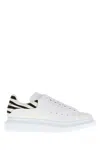 Alexander Mcqueen White Leather Sneakers With Printed Suede Heel In White