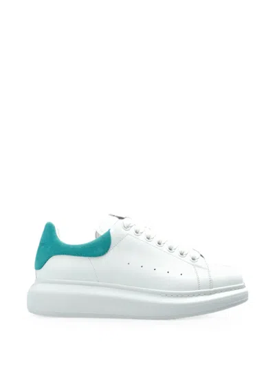 Alexander Mcqueen Leather With Sea Green Suede Heel Sneaker In Multi