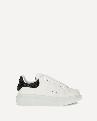 Alexander Mcqueen Oversized Low-top Sneakers With Crystal Embellished Heel In White