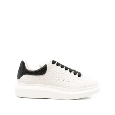 Alexander Mcqueen Oversized Low-top Sneakers In Croc-embossed Leather In White