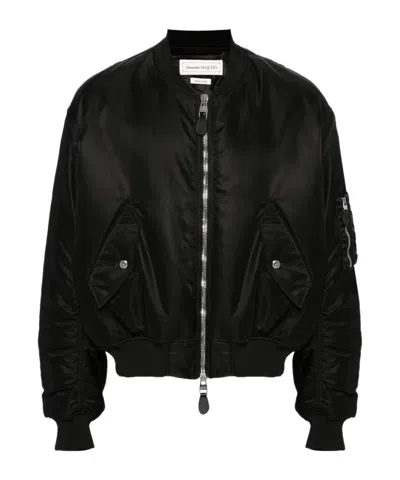 Alexander Mcqueen Mcqueen Graffiti Bomber Jacket In Black Polyfaille In 1010