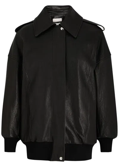 Alexander Mcqueen Leather Oversized Jacket In Black