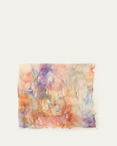 Alexander Mcqueen Painted Flora Silk Scarf In Orange