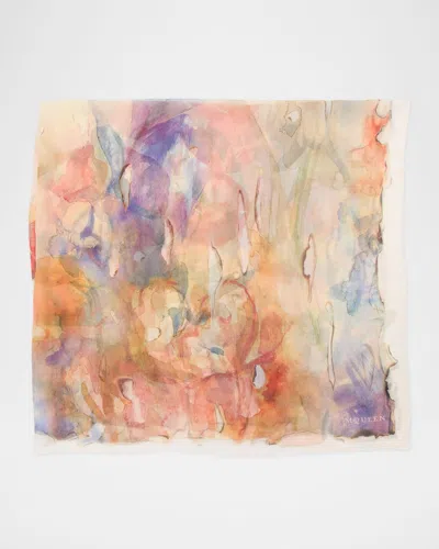 Alexander Mcqueen Painted Flora Silk Scarf In Purple