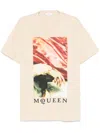 Alexander Mcqueen Crew Neck Graphic Print Short Sleeves In Neutrals