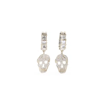 Alexander Mcqueen Crystal Paved Skull Earrings In Neutral