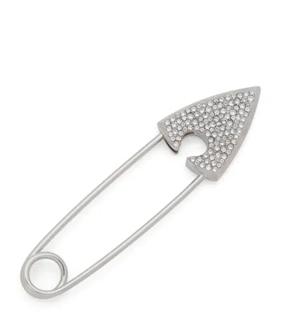 Alexander Mcqueen Palladium-plated Arrow Safety Pin Brooch In Black