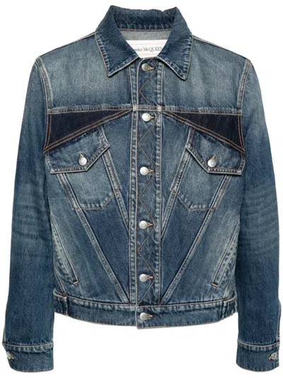 Alexander Mcqueen Mcqueen Man Denim Outerwear Blue Size 44 Cotton