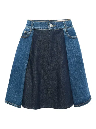 Pre-owned Alexander Mcqueen Panelled Denim Skirt In Blue