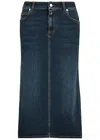 Alexander Mcqueen Log Patch Denim Midi Skirt In Denim