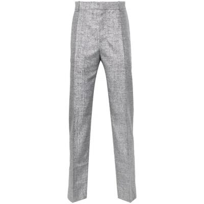 Alexander Mcqueen Metallic Straight Tailored Trousers In Grey