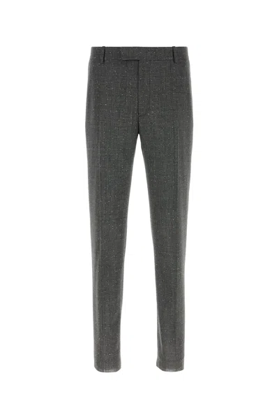 Alexander Mcqueen Embroidered Wool Cigarette Trousers In Gray