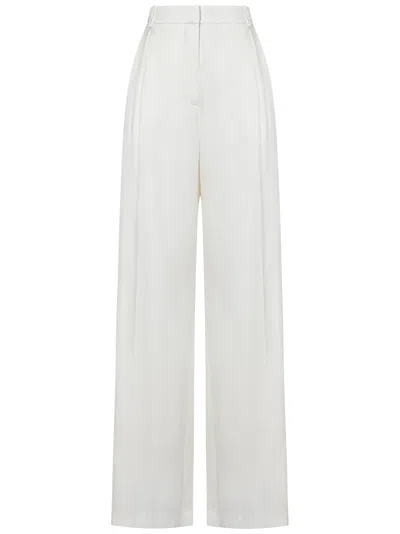 Alexander Mcqueen Wide-leg Ivory Viscose Twill Trousers In Bianco