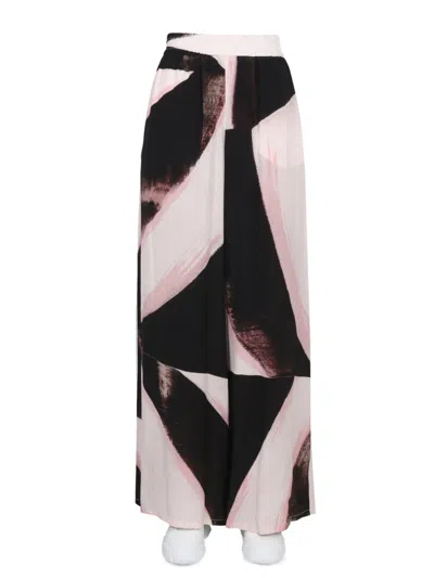 Alexander Mcqueen Silk Palazzo Pants With Graphic Print In Black