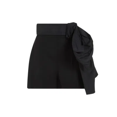 Alexander Mcqueen Bow-detailed Taffeta And Wool-crepe Shorts In Black