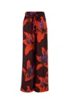 Alexander Mcqueen Wide-leg Silk Twill Trousers With Flame Lily Print In Burgundy-firered