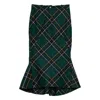 Alexander Mcqueen Wool Tartan Flared Skirt With Belt Loops In Green