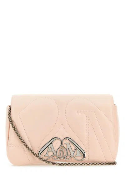 Alexander Mcqueen Compact Quilted Leather Clutch With Chain Strap In Pink