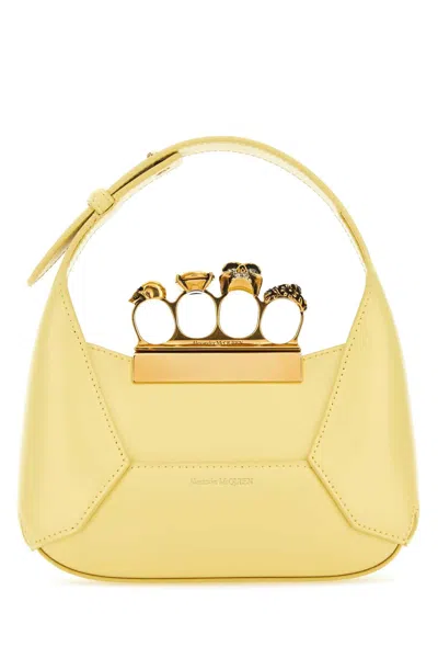 Alexander Mcqueen Pastel Yellow Leather Mini Jewellered Hobo Handbag