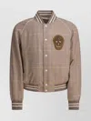 Alexander Mcqueen Skull Patch Prince Of Wales Bomber Jacket In Brown