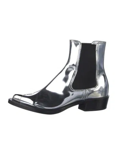 Pre-owned Alexander Mcqueen Patent Leather Chelsea Boots In Silver