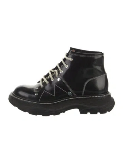 Pre-owned Alexander Mcqueen Patent Leather Combat Boots In Black