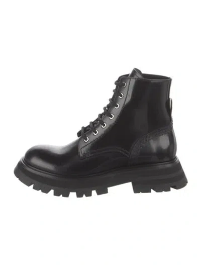 Pre-owned Alexander Mcqueen Patent Leather Combat Boots In Black