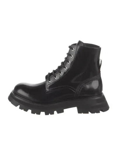 Pre-owned Alexander Mcqueen Patent Leather Combat Boots In Black