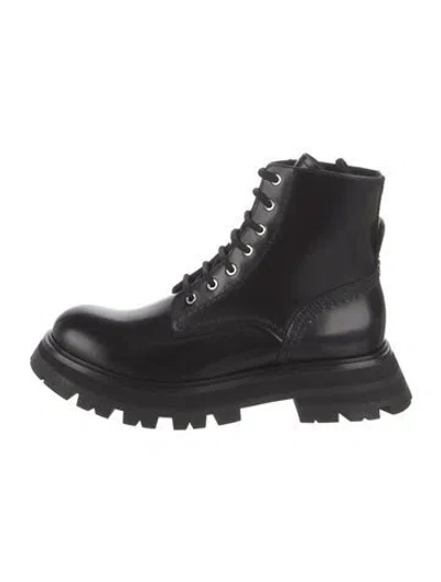 Pre-owned Alexander Mcqueen Patent Leather Combat Boots In Black
