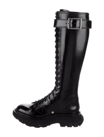 Pre-owned Alexander Mcqueen Patent Leather Combat Boots In Black