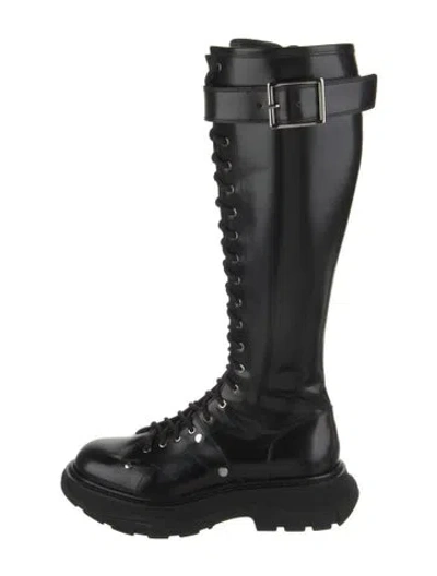 Pre-owned Alexander Mcqueen Patent Leather Combat Boots W/ Tags In Black