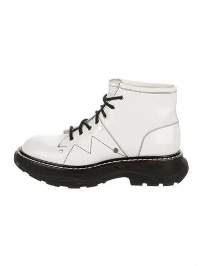 Pre-owned Alexander Mcqueen Patent Leather Combat Boots In White