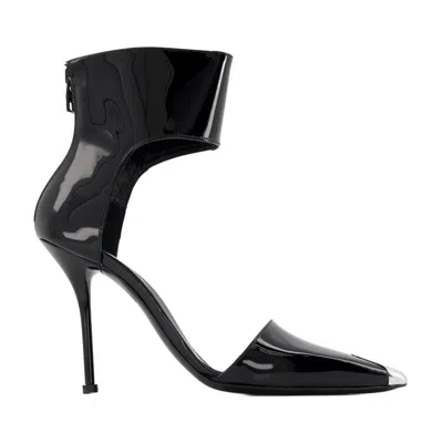 Alexander Mcqueen Patent Leather Cut-out Heel Sandal In Black