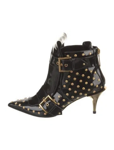 Pre-owned Alexander Mcqueen Patent Leather Patterned Boots In Black
