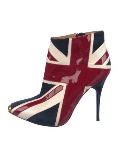 Pre-owned Alexander Mcqueen Patent Leather Printed Boots In Red