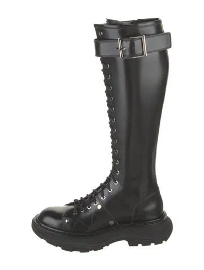 Pre-owned Alexander Mcqueen Patent Leather Rain Boots In Black