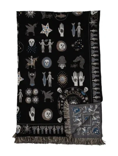 Pre-owned Alexander Mcqueen Pattern Print Woven Throw Blanket In Black