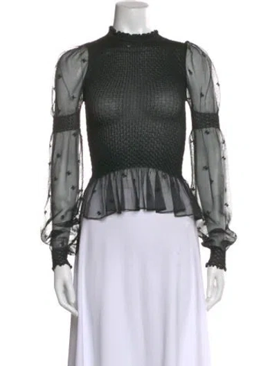 Pre-owned Alexander Mcqueen Patterned Mock Neck Blouse In Black